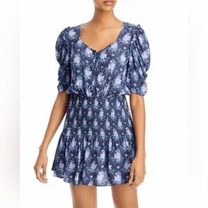 LoveShackFancy Brickell Printed Mini Dress w/ Puffed Sleeves & Smocked Waist